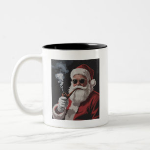 Santa Smoking Party Funny Christmas Holiday  Two-Tone Coffee Mug