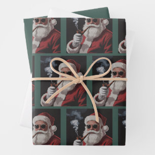 Santa Smoking Party Funny Christmas Holiday Wrapping Paper Sheet
