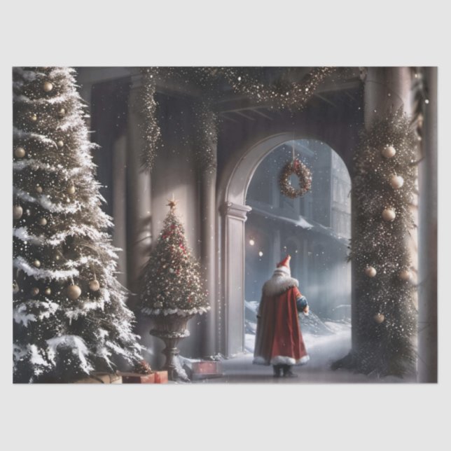 Santa Sneaking Away Christmas Magic Gift Wrap Tissue Paper (Front)