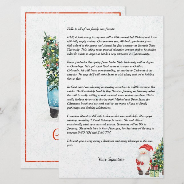 Santa Snow Christmas Family Newsletter Your Text Stationery (Front/Back)
