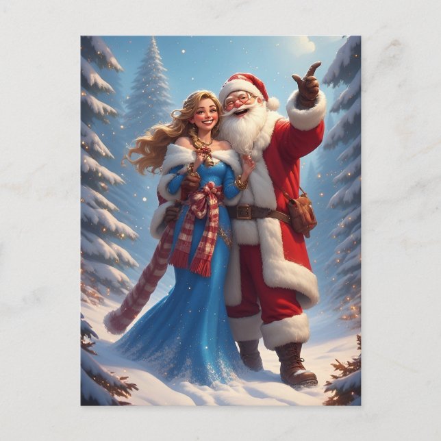 🎄 Santa & Snow Maiden Christmas Magic ❄️ Winter Postcard (Front)