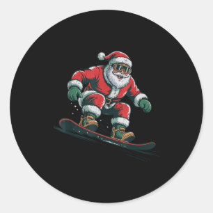 Santa Snowboarding Christmas Holiday Retro Vintage Classic Round Sticker