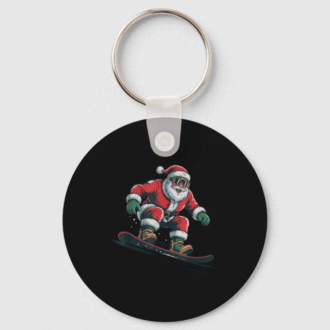 Santa Snowboarding Christmas Holiday Retro Vintage Key Ring (Front)