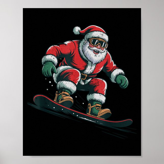 Santa Snowboarding Christmas Holiday Retro Vintage Poster (Front)