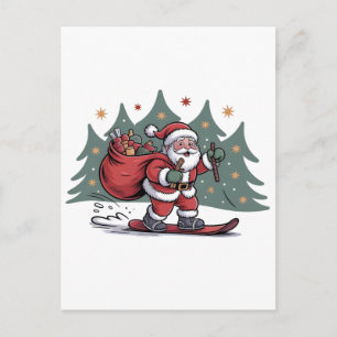 Santa Snowboarding Christmas Present Snowboarder Holiday Postcard