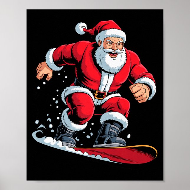 Santa Snowboarding Lover Funny Holiday Christmas X Poster (Front)