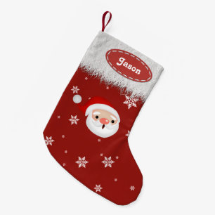 Santa Snowflakes and White Fur Christmas Stockings