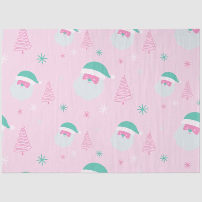 Santa Snowflakes Christmas Trees Pink Christmas Tissue Paper (Front)