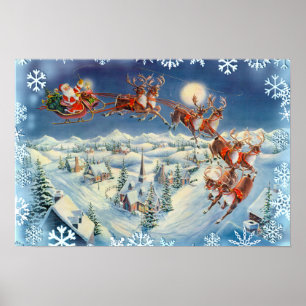SANTA SNOWFLAKES & SLEIGH by SHARON SHARPE Poster