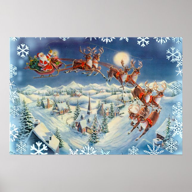 SANTA SNOWFLAKES & SLEIGH by SHARON SHARPE Poster (Front)
