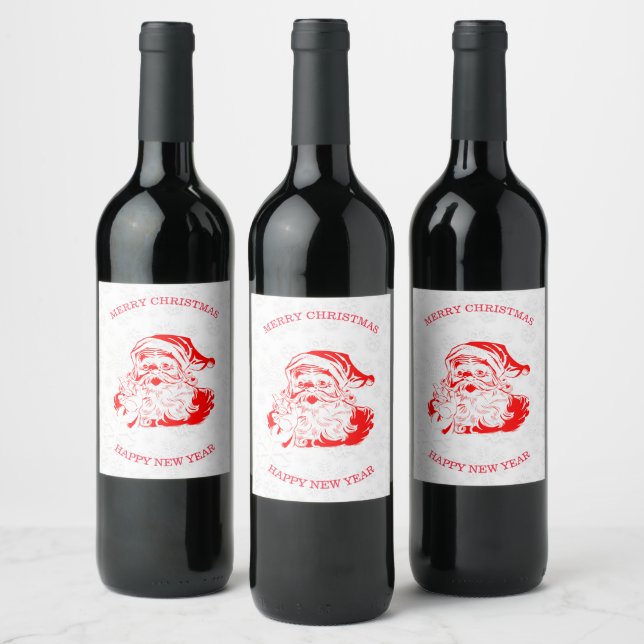 Santa & Snowflakes Wine Label (Bottles)