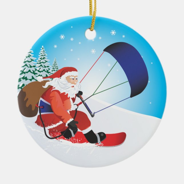 Santa Snowkite Snowboard Ornament (Front)
