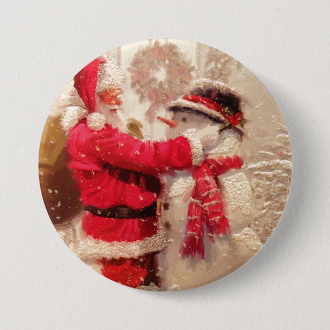 Santa & Snowman 7.5 Cm Round Badge (Front)