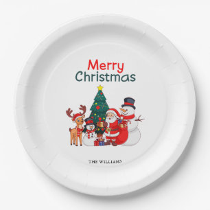 Santa Snowman And Reindeer Festive Merry Christmas Paper Plate