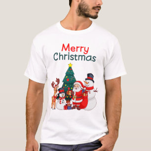 Santa Snowman And Reindeer Festive Merry Christmas T-Shirt