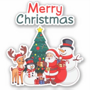 Santa, Snowman And Reindeer Merry Christmas