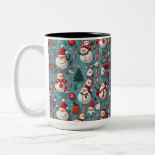 Santa Snowman Christmas Two-Tone Coffee Mug