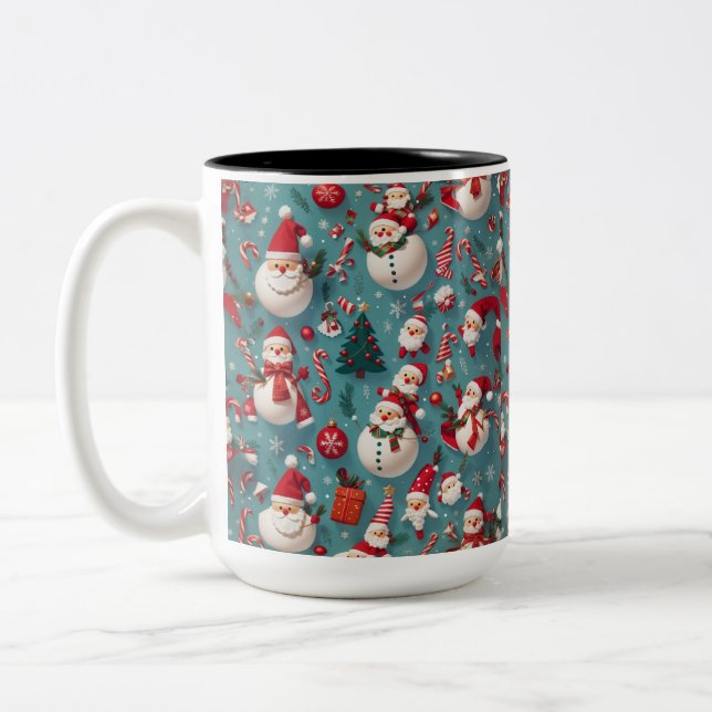 Santa Snowman Christmas Two-Tone Coffee Mug (Left)