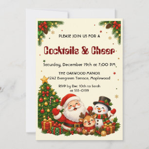 Santa Snowman Cocktails and Cheer Christmas Party Invitation