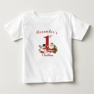 Santa, snowman, deer Baby's First Christmas Baby T-Shirt