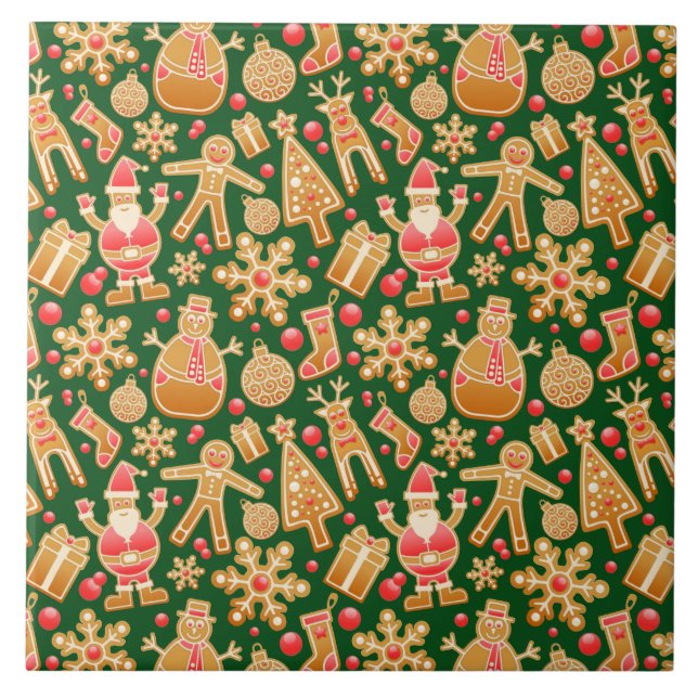 Santa & Snowman Gingerbread Christmas Cookies Tile (Front)