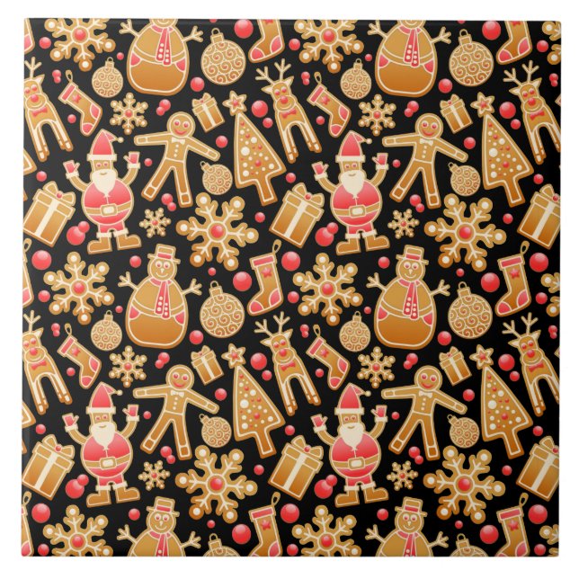Santa & Snowman Gingerbread Christmas Cookies Tile (Front)