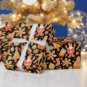 Santa & Snowman Gingerbread Christmas Cookies Wrapping Paper
