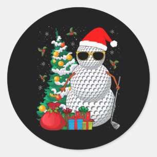 Santa Snowman Golf Ball Christmas Golfer  Classic Round Sticker
