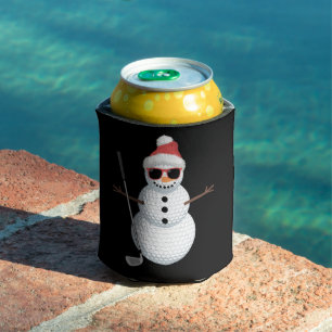Santa Snowman Golf Ball Christmas Golfer Gift  Can Cooler