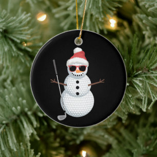 Santa Snowman Golf Ball Christmas Golfer Gift  Ceramic Tree Decoration