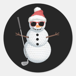 Santa Snowman Golf Ball Christmas Golfer Gift  Classic Round Sticker