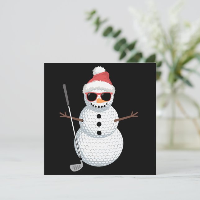 Santa Snowman Golf Ball Christmas Golfer Gift  Holiday Card (Standing Front)