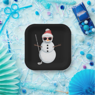 Santa Snowman Golf Ball Christmas Golfer Gift Paper Plate