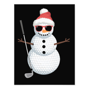 Santa Snowman Golf Ball Christmas Golfer Gift  Photo Print
