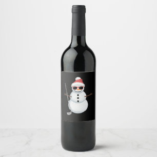 Santa Snowman Golf Ball Christmas Golfer Gift Wine Label