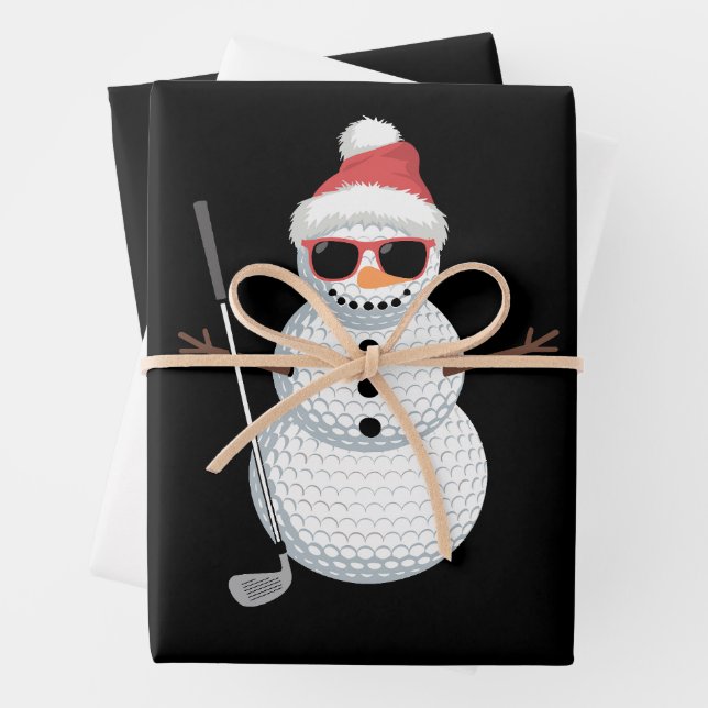 Santa Snowman Golf Ball Christmas Golfer Gift  Wrapping Paper Sheet (In situ)