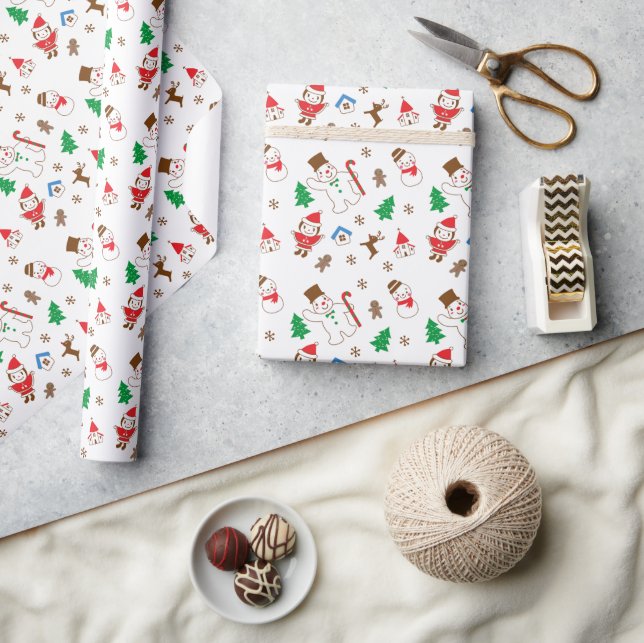 Santa & Snowman Pattern Festive Christmas Holiday  Wrapping Paper (Crafts)