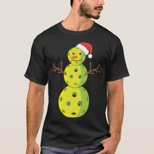 Santa Snowman Pickleball Lover Funny Christmas Gif T-Shirt