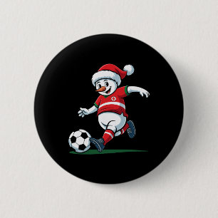 Santa Snowman Playing Soccer Mens Womens Christmas 6 Cm Round Badge