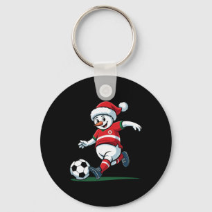 Santa Snowman Playing Soccer Mens Womens Christmas Key Ring