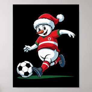 Santa Snowman Playing Soccer Mens Womens Christmas Poster