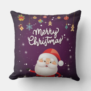 Santa, Snowman Purple Merry Christmas Cushion