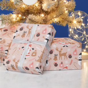 Santa Snowman Reindeer Candy Cane Christmas Tree Wrapping Paper