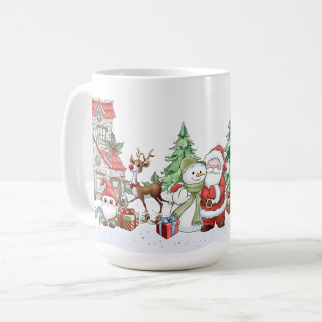 Santa Snowman Reindeer Christmas  Coffee Mug (Front Left)