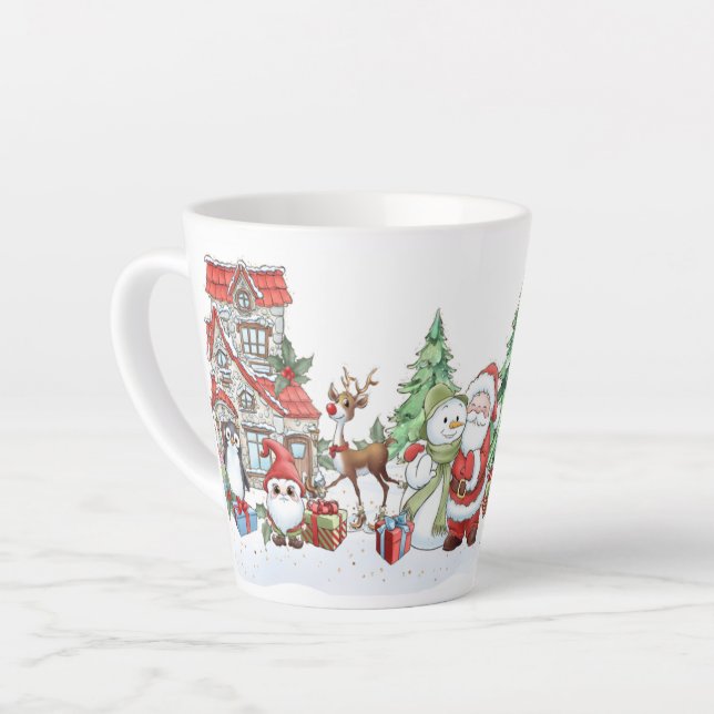 Santa Snowman Reindeer Christmas  Latte Mug (Left Angle)
