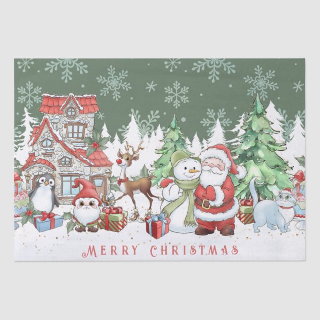 Santa Snowman Reindeer Christmas  Tissue Paper (Front)