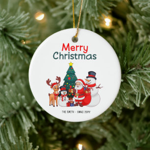 Santa, Snowman & Reindeer Merry Christmas Ceramic Tree Decoration
