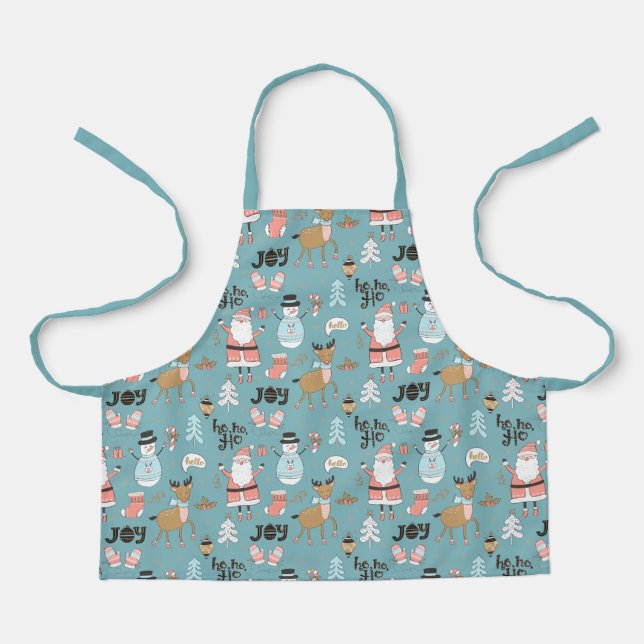 Santa, Snowman, Reindeer Pattern ID559 Apron (Front)