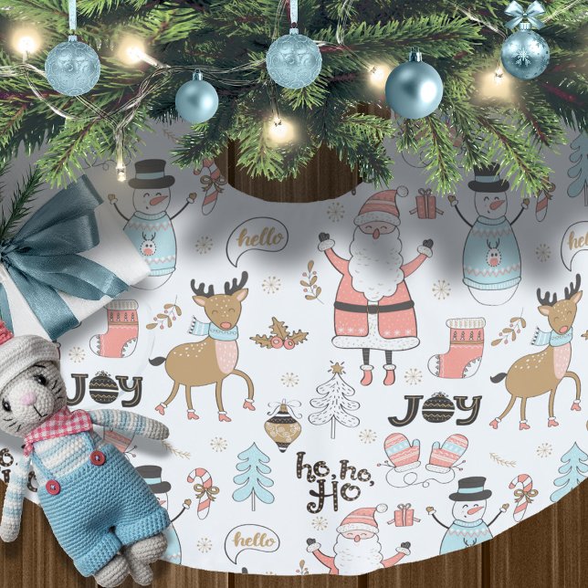 Santa, Snowman, Reindeer Pattern ID559 Brushed Polyester Tree Skirt (Creator Uploaded)