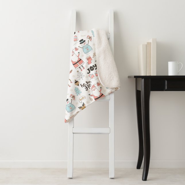 Santa, Snowman, Reindeer Pattern ID559 Sherpa Blanket (In Situ)